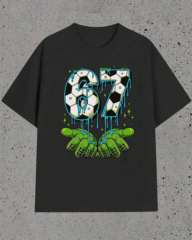 Algodón Niños Chico Negro Blanco Graphic Fútbol Americano Jerga divertida 67 Camiseta Blusa Cuello Barco Manga Corta Exterior Uso Diario Moda Ropa de calle Design Estampado Verano 2026 - $15.49 –P5