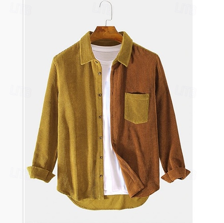 Herr Skjorta Casual skjorta Manchesterskjorta Knapp upp skjorta Blå Gul Rubinrött Marinblå Grön Långärmad Nedvikt Ledigt Utomhus Färgblock Kläder Vintage Mode Smart Casual 2026 - $26.99 –P5