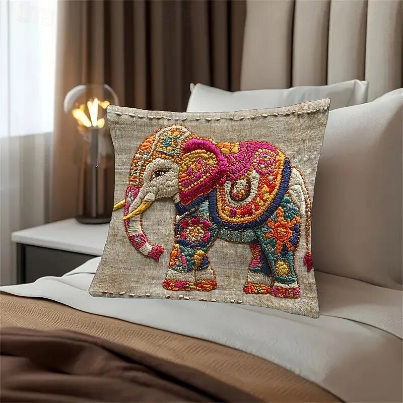 Funda de cojín decorativa de elefante colorido con estampado plano 2D, 45x45 cm (18x18 pulgadas), ideal para sofá, sala de estar o como detalle decorativo en el hogar. 2026 - $9.99 –P5