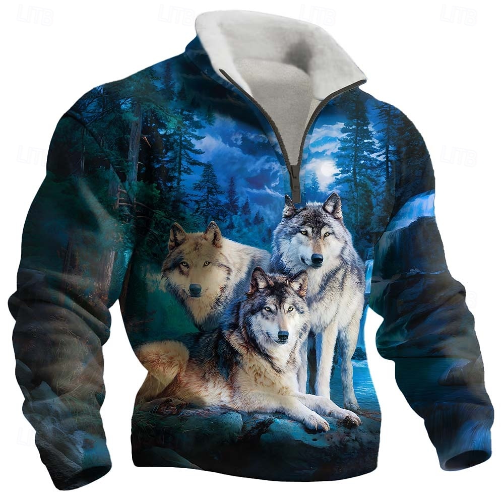 Herren Tiermotiv Bär Adler Fleece Pullover Mode Lässig 3D Stehkragen Viertelreißverschluss Outdoor Urlaub Geschenk Streetwear Blau Schwarz Grau Halber Reißverschluss Herbst Winter Designer S M L XL 2026 - $41.99 –P3