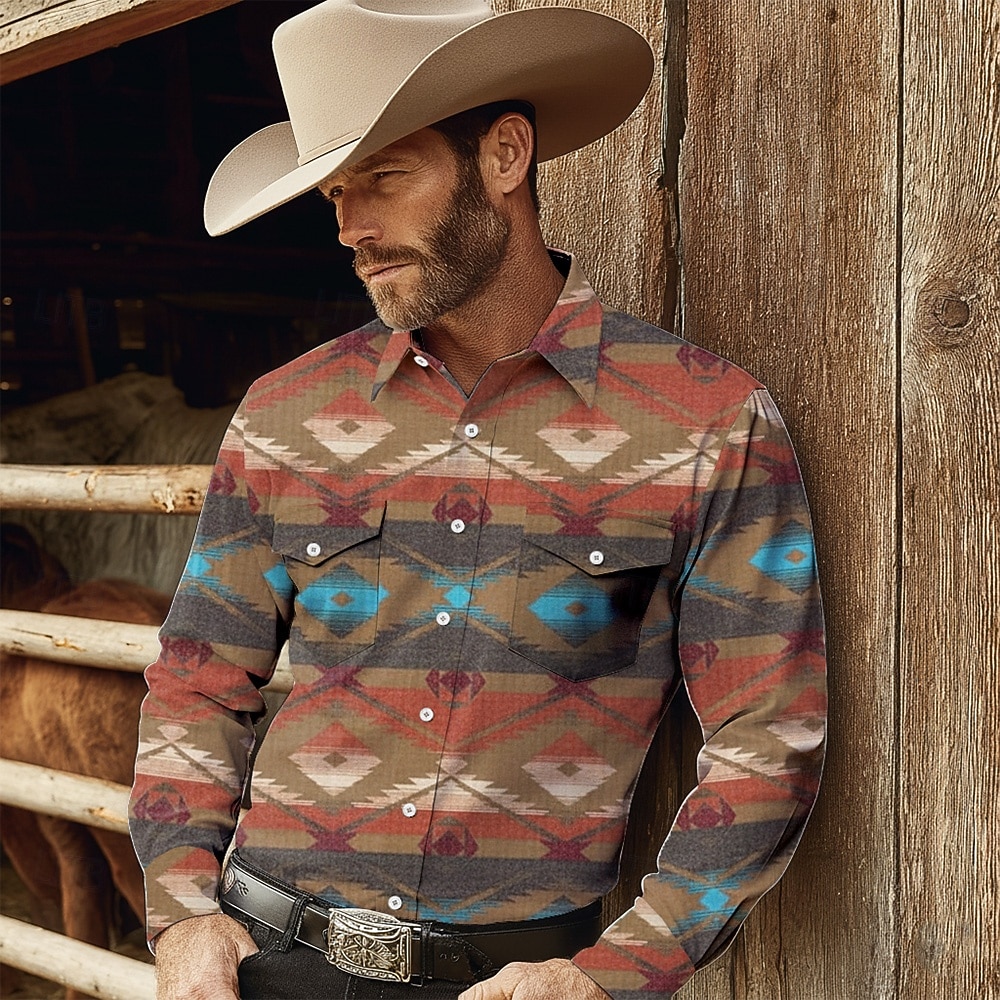 Per uomo Azteco Etnico Cultura indiana Camicia Camicia Western Camicia da cowboy Manica Lunga Vintage Retrò Casuale All'aperto Abbigliamento da lavoro Primavera Autunno Collo ripiegato Due tasche del 2026 a $27.99 –P1