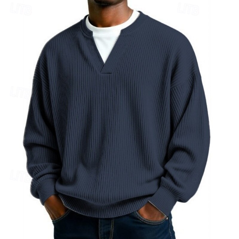 Herren Cordhemd T-Shirt Langarm V Ausschnitt Herbst Winter Texture Täglich Lässig Streetstyle Oversize Locker Outdoor Straße Lässig Schwarz Dunkel Blau Purpur Top T-Shirt für Herren 2025 - $25.99 –P7