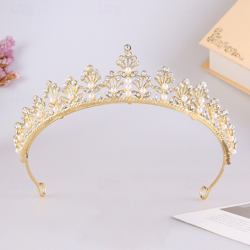 Crown Tiaras Headdress Alloy Wedding Birthday Elegant Cute With Rhinestone Pearl Headpiece Headwear 2026 - $11.49 –P2