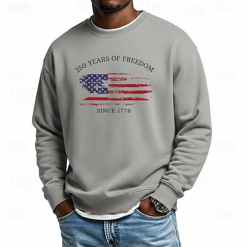 Męskie Graficzny Amerykańska flaga USA Bluzy Sport Moda Codzienny Klasyczny Długi rękaw Półgolf Na zewnątrz Urlop Czarny Biały Czerwony Jasnoszary Drukowanie Wiosna Jesień Projektant S M L XL XXL XXXL 2026 - $28.99 –P2