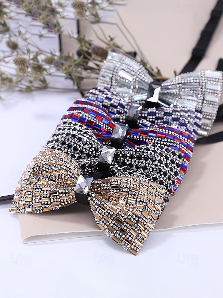 мужской галстук-бабочка с кристаллами на Рождество, разноцветный, праздничный стиль, с узором из страз и бусин, идеально подходит для праздничных вечеринок и официальных мероприятий 2026 - $11.99 –P5