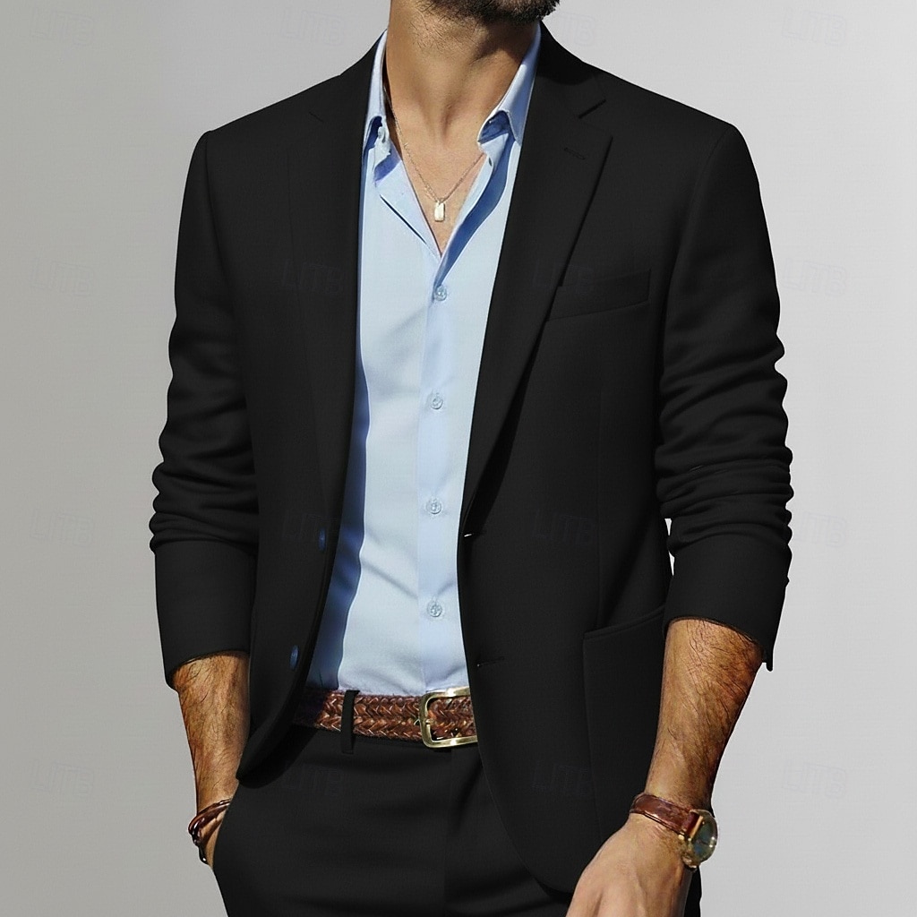 Uomo Matrimonio Affari Completi in Tweed Bavero classico Nero Borgogna Quotidiano Affari Tinta unita Vestibilità standard 2 pezzi Monopetto Due Bottoni del 2025 a $119.99 –P1