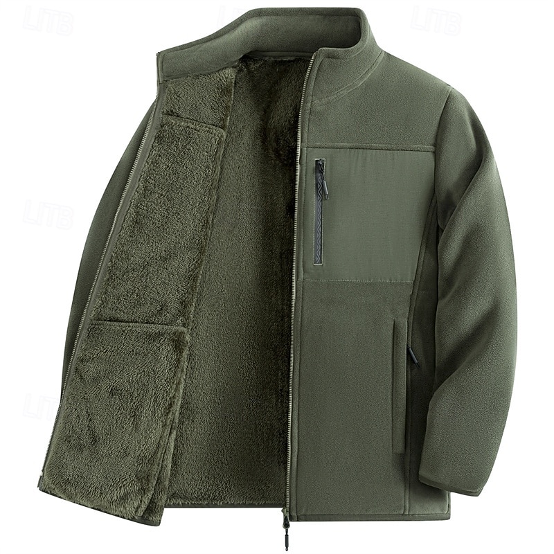 Voor heren Winterjack Fleecejack Vrijetijdsjas Vakantie Dagelijks Thermisch Warm Zak Fleece Herfst winter Effen Modieus Streetwear Opstaand Normaal Zwart Rood Khaki Leger Groen Donkerblauw Jacks 2026 - $41.99 –P1