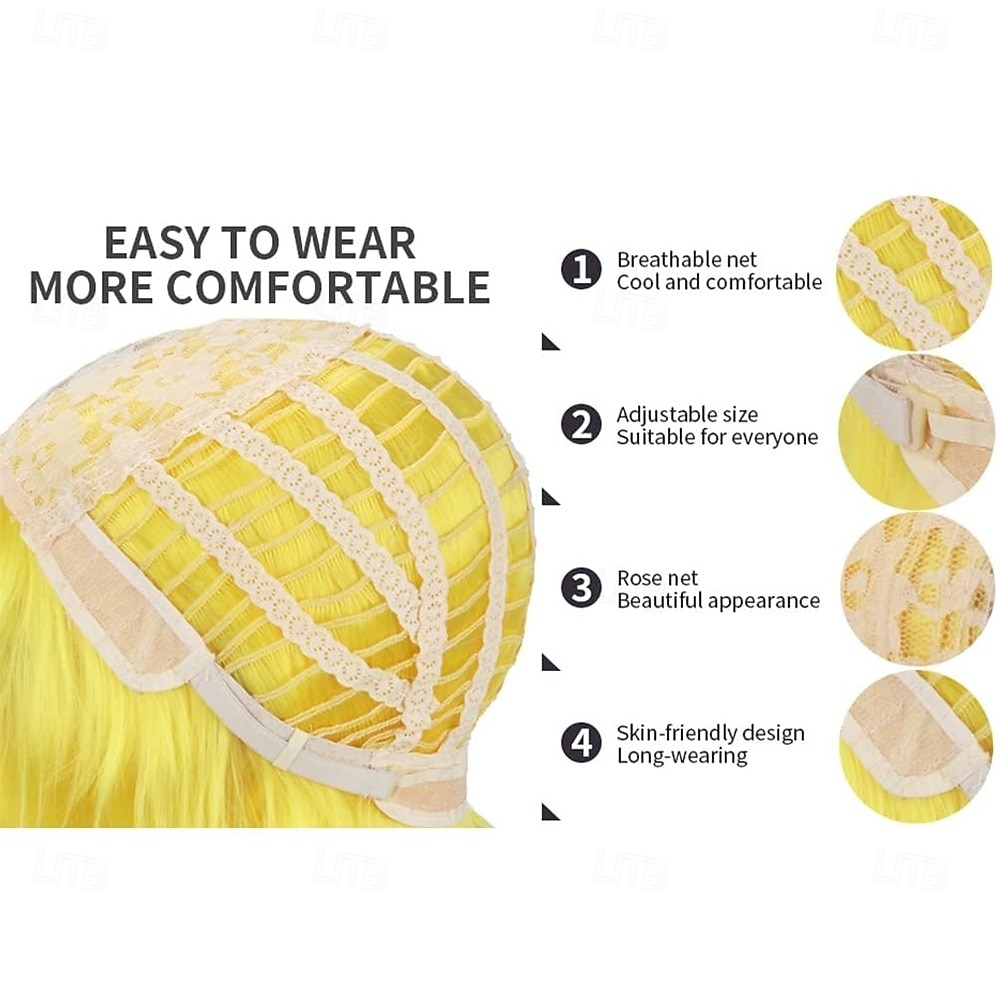 Carnival Wig 2026 Yellow Curly Short Synthetic Festival Wig Mardi Gras Parade Cosplay Costume Hair for Women 2026 - $21.99 –P6