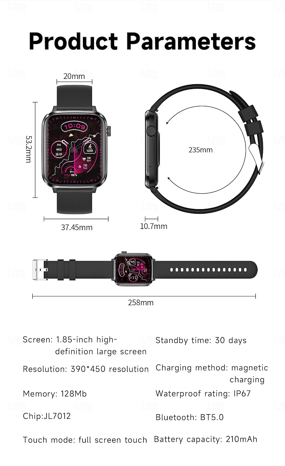 iMosi V82 Chytré hodinky 1.85 inch Inteligentní hodinky Bluetooth Krokoměr Záznamník hovorů Sledování aktivity Kompatibilní s Android iOS Unisex Hands free hovory Záznamník zpráv Krokovač IP68 37mm 2026 - $61.99 –P13