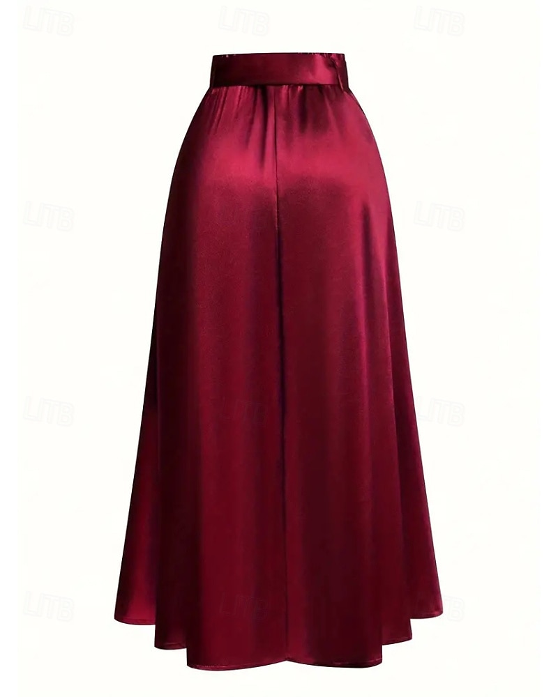 Mujer Faldas de satén Moda Maxi Alta cintura Faldas Plano Plisado Microelástico Diario Cita Vino Negro Rosa Verde Oscuro Primavera 2026 - $29.99 –P9