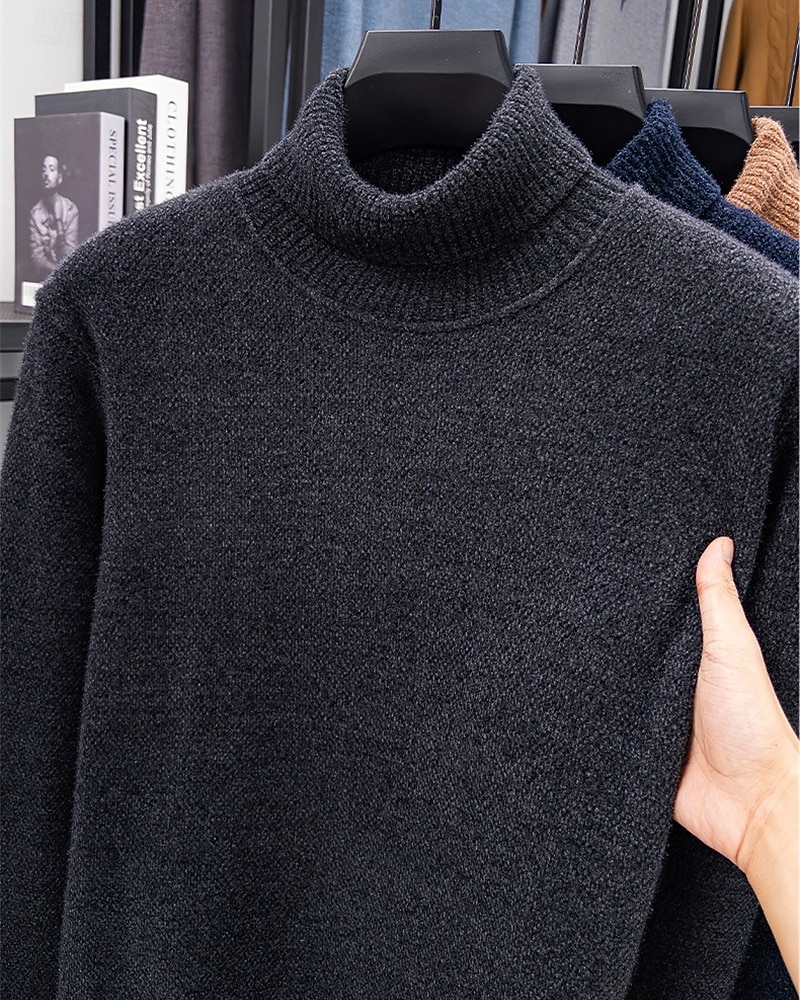 Herren Pullover Fleece Pullover Strickpullover Gerippt Stricken Normale Oberteile Gestrickt Einfach Rollkragen Mode Basic Urlaub Alltagskleidung Bekleidung Herbst Winter Schwarz Marineblau M L XL 2026 - $35.99 –P9