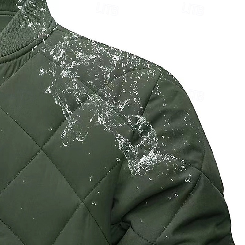 Herr Vinterkappa Pufferjacka Quiltad jacka Vadderad Ficka Polyester Utomhus Ledigt Dagligen Normal Mode Streetwear Håller värmen Vattentät Vinter Ensfärgat Svart Vinröd Marinblå Grön Pufferjacka 2026 - $60.99 –P5
