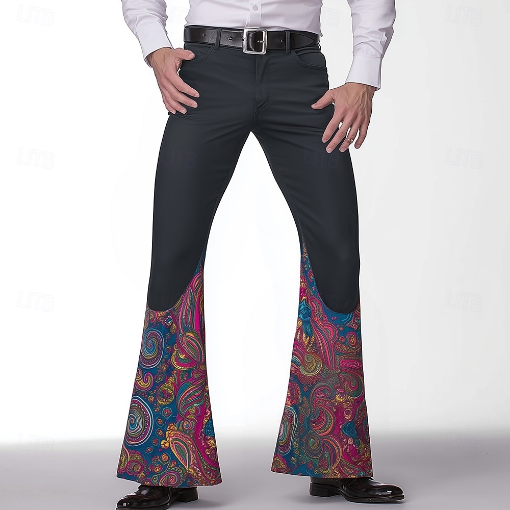 Herr Paisley Blomtryck Etnisk Långbyxor Disco byxor 60-70-tals byxor Medium Midja Vintage retro Utomhus Fest Ledigt Sidfickor Utsvängda byxor med ben Vår Höst 3D-tryck Blå Svart Brun 2026 - $29.99 –P1
