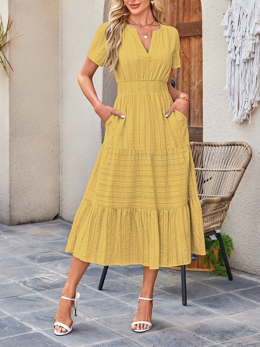 Pentru femei Rochie Maxi Rochie A line Casual Zilnic Fit regulat Simplu Manșon scurt În V Albastru piscină Alb Galben Roșu-aprins Vară Primăvară 2025 - $46.99 –P13