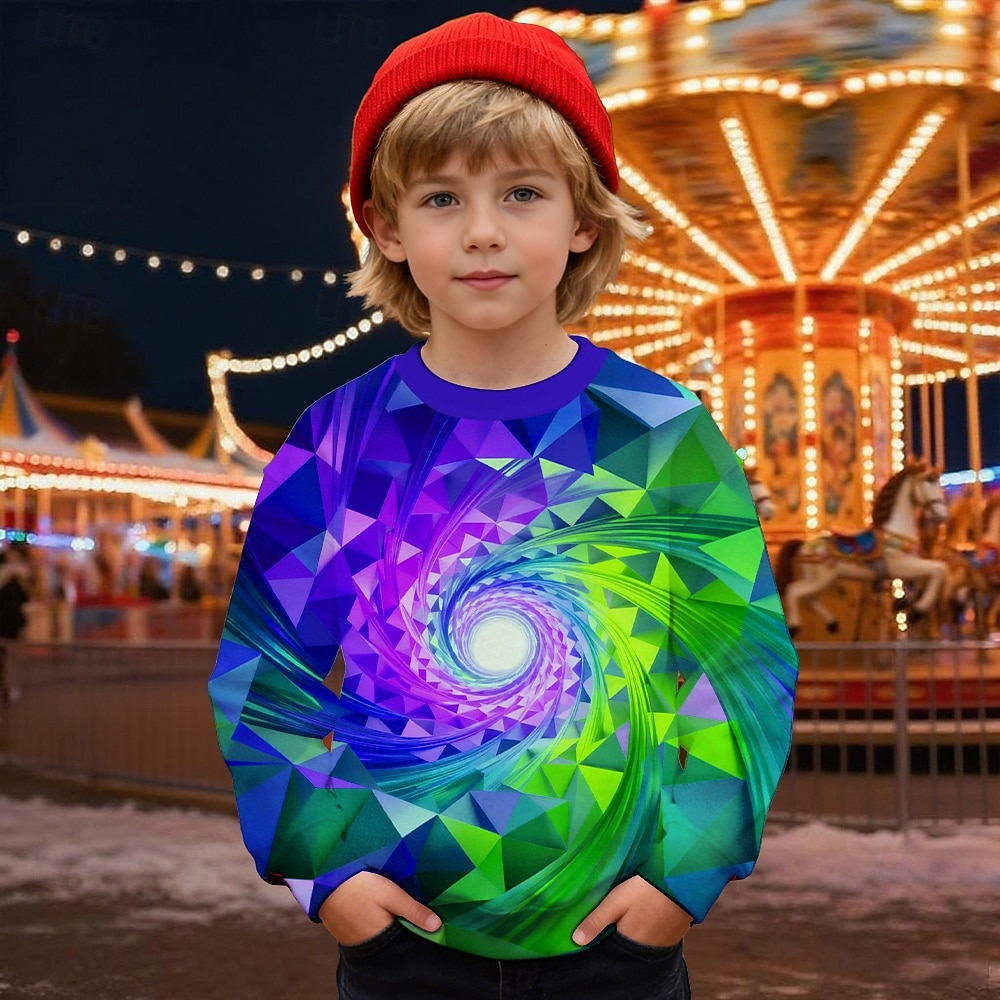 Pojkar 3D Grafisk Geometrisk 3D Print Tröja Långärmad Vår Höst Mode Grundläggande Barn 4-12 år Rund hals Utomhus Ledigt Dagligen Normal 2025 - $17.49 –P1
