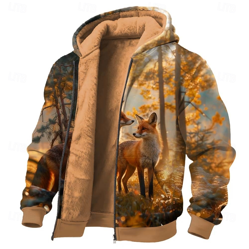 Miesten 3D-tulostus Hirvet Fleece Huppari Takki College Klassinen Asevoimat Metsästys Tiukka pyöreä kaula-aukko ulko- Retkeily Sininen Vaalean ruskea Ruskea Sulkea jnk vetoketju Syksy Talvi 2026 - $41.99 –P3