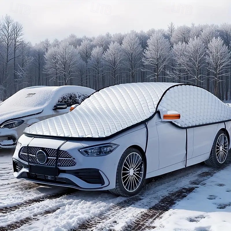 Pokrywa przeciwśnieżna na przednią szybę samochodu, wytrzymała tkanina Oxford &Osłona przeciwmrozowa na zimę, wodoodporna osłona przedniej szyby z bezpiecznymi haczykami, uniwersalna do samochodów 2026 - $47.99 –P4