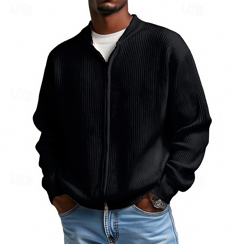 Herren Pullover Strickjacke Gerippt Stricken Normale Oberteile Gestrickt Einfach Stehkragen Mode Streetwear Outdoor Alltagskleidung Bekleidung Herbst Winter Schwarz Kaki M L XL 2026 - $28.99 –P3