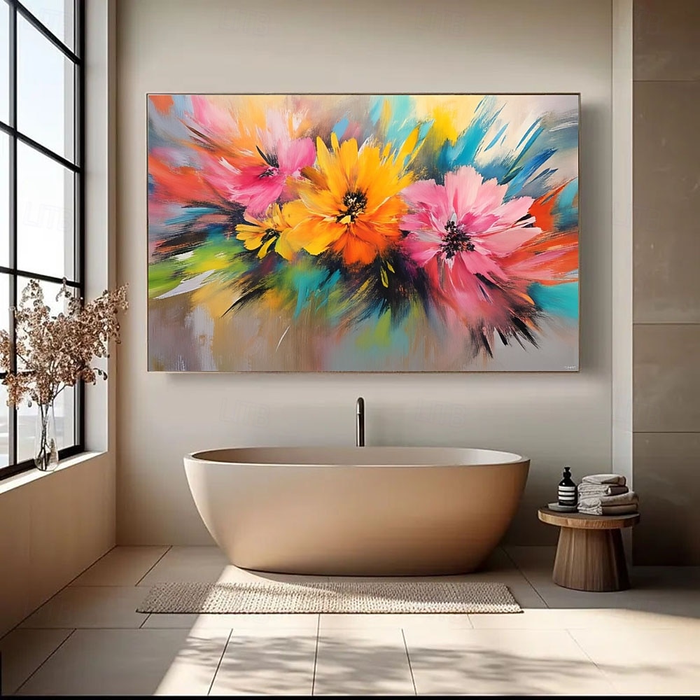 Pintura artesanal de flores coloridas em estilo abstrato com respingos de tinta a óleo, arte de parede em tela, pôster decorativo para casa, cozinha, escritório e outros ambientes. Presentes. de 2026 por $67.99 –P2