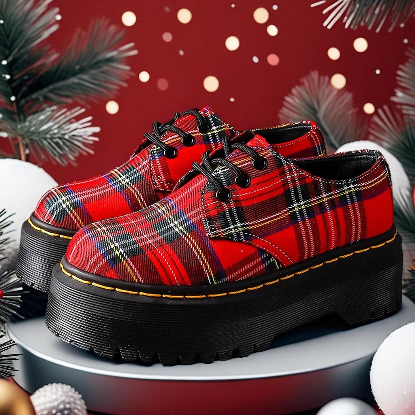 Röda rutiga herrsneakers – trendigt mönster och bekväm passform, perfekta för julutflykter och avslappnade högtidssammankomster 2026 - $79.99 –P1