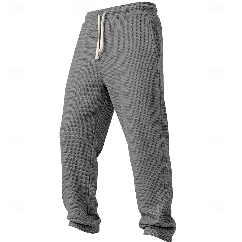 Men's Waffle Sweatpants Trousers Straight Leg Sweatpants Waffle Pants Drawstring Elastic Waist Plain Breathable Full Length Casual Daily Outdoor Vacation Classic Style Black White Micro-elastic 2026 - $25.99 –P9