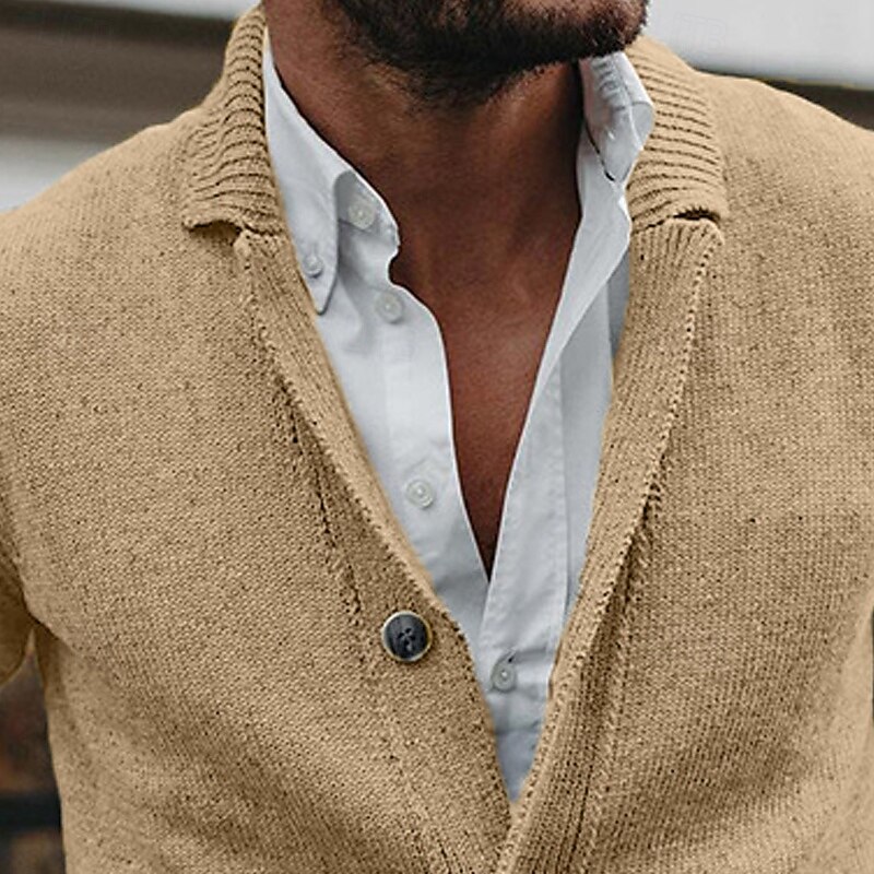 Homens Suéter Sueter Cardigan Estriado Tricotar Tops regulares Abotoar Tricotado Tecido Gola Dobrada Férias Moda Casual Roupa Diária Roupa Primavera & Outono Preto Caqui M L XL de 2026 por $43.99 –P5