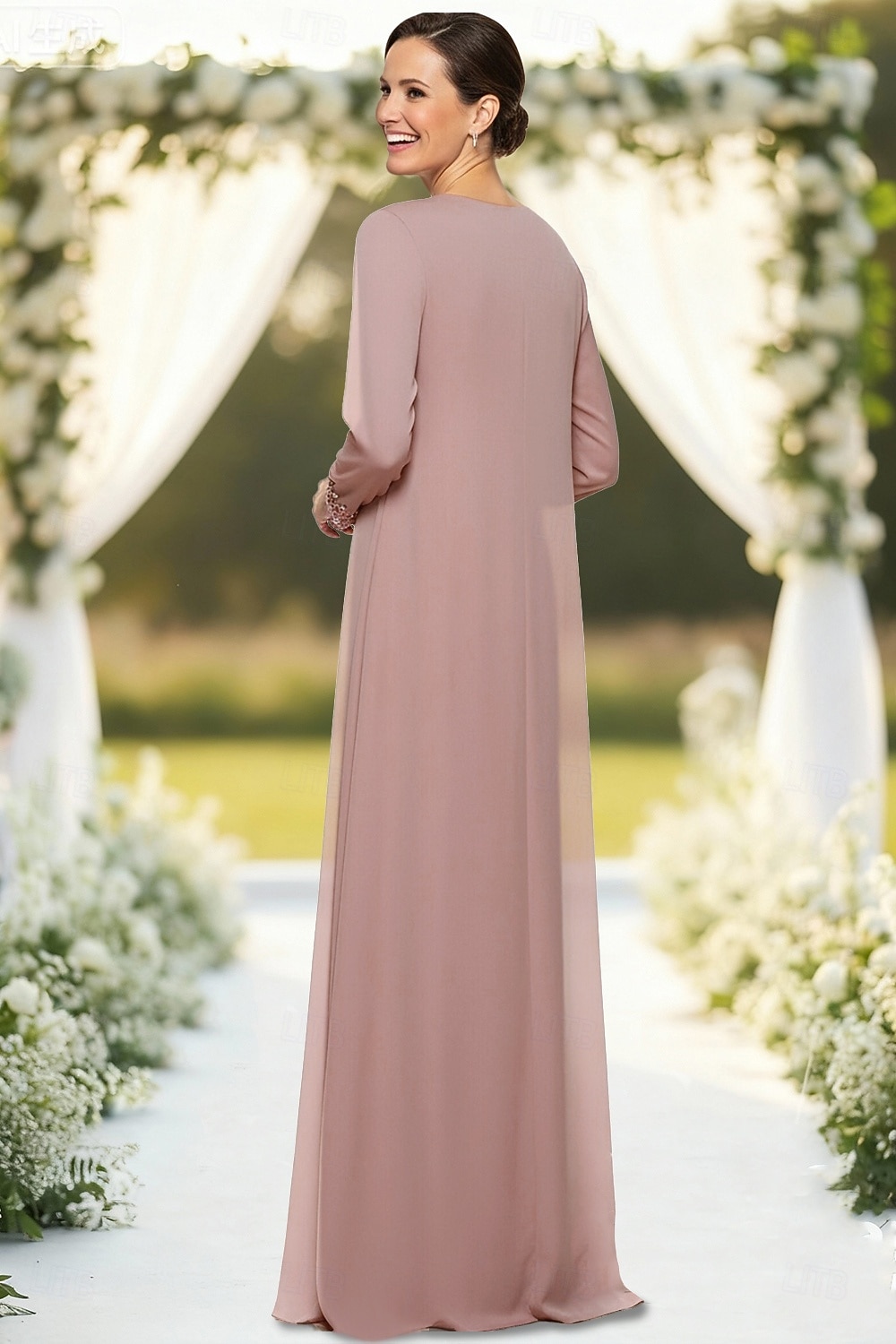 3 Piece Pantsuit Floor Length Mother of the Bride Dress Sleeveless Long Sleeve Crew Neck Elegant Formal Wedding Guest Chiffon Satin with Pleats Beading 2026 - $195.99 –P2