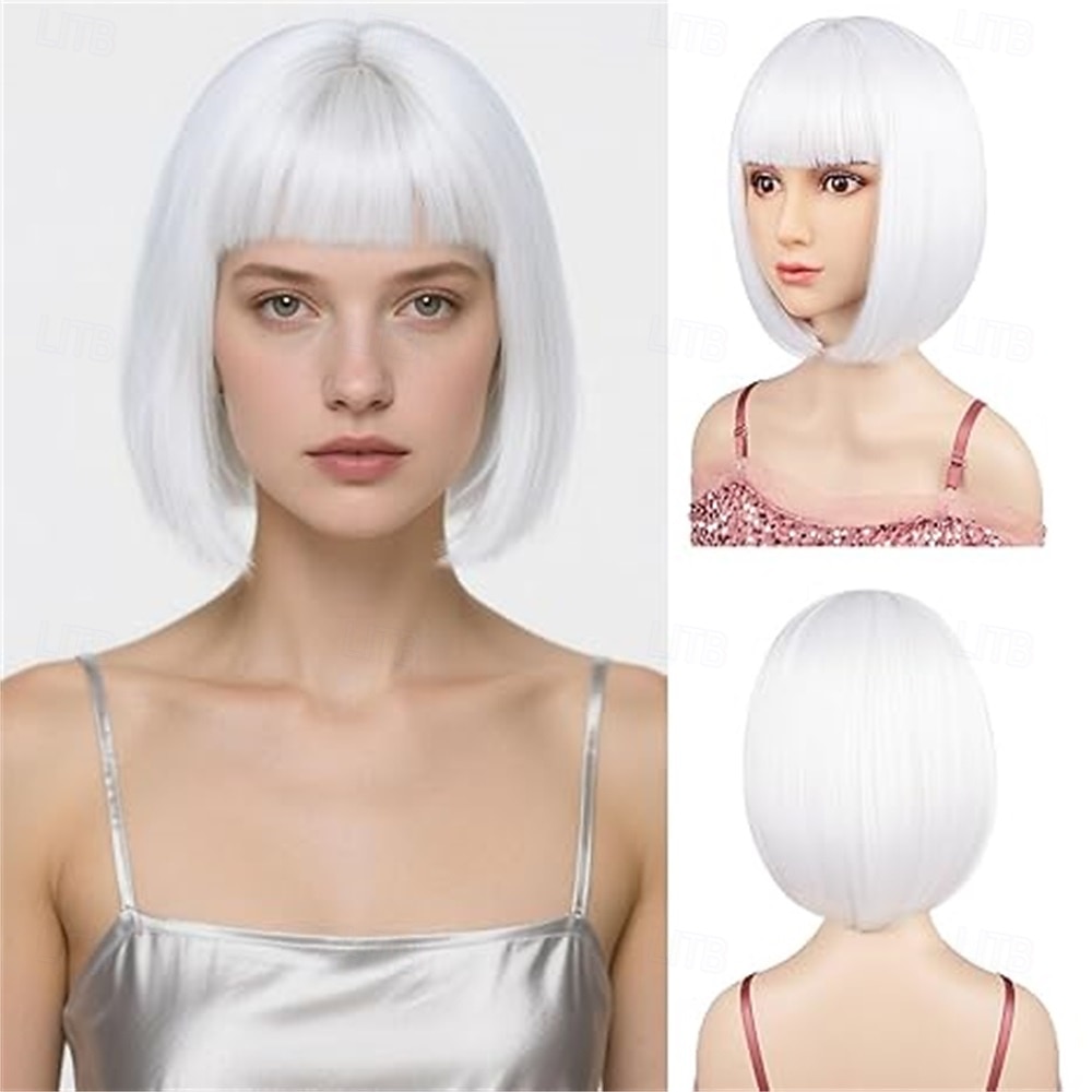Peruca de Carnaval 2026 Vermelho Azul Branco Liso Bob Curto Peruca sintética para festivais Mardi Gras Parada Cabelo para fantasia de cosplay para Feminino de 2026 por $21.99 –P3