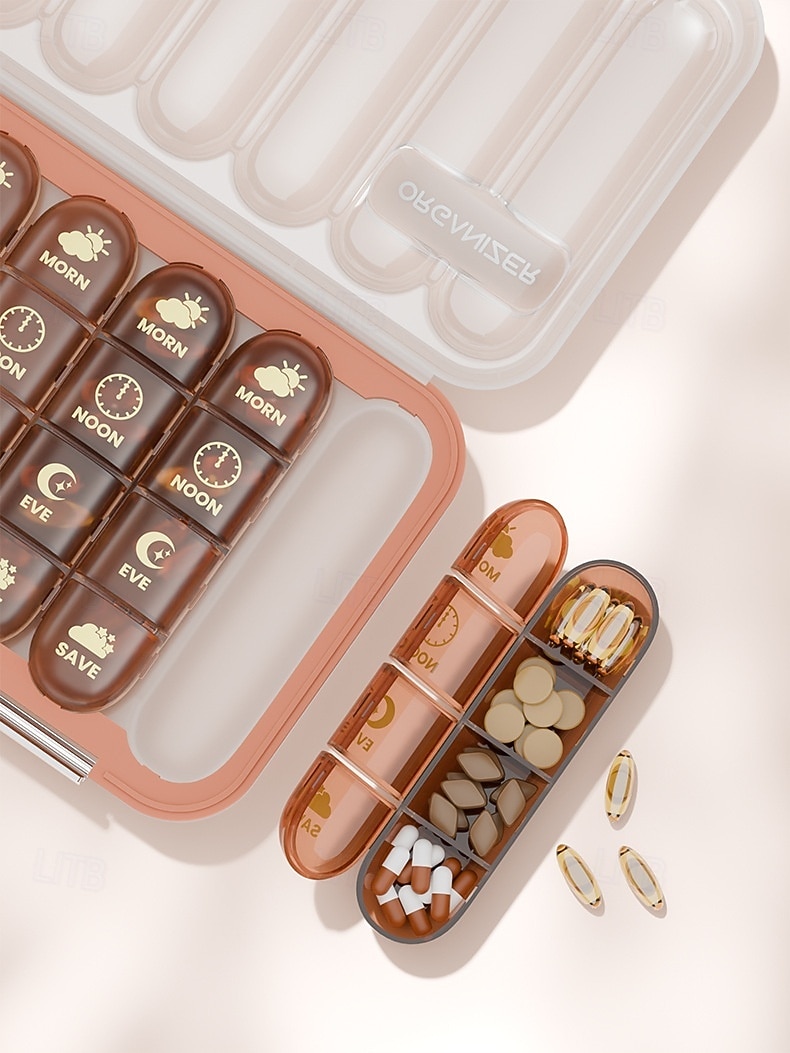 Portapillole portatile con 21/28 scomparti, dispenser per farmaci settimanale, grande scomparto diviso, adatto per vitamine e farmaci quotidiani, ideale per viaggi, casa o come regalo. del 2026 a $20.99 –P10