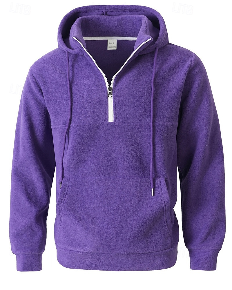 2026年 男性用 パーカー クォータージッパーパーカー フリースパーカー ブルー ブラック パープル ライトグレー ダックグレー フード付き 平織り ジッパー ポケット スポーツ 日常 祝日 ポリエステル ストリートファッション ベーシック カジュアル 秋 冬 衣類 パーカー トレーナー  コレクション – $32.99 –P18