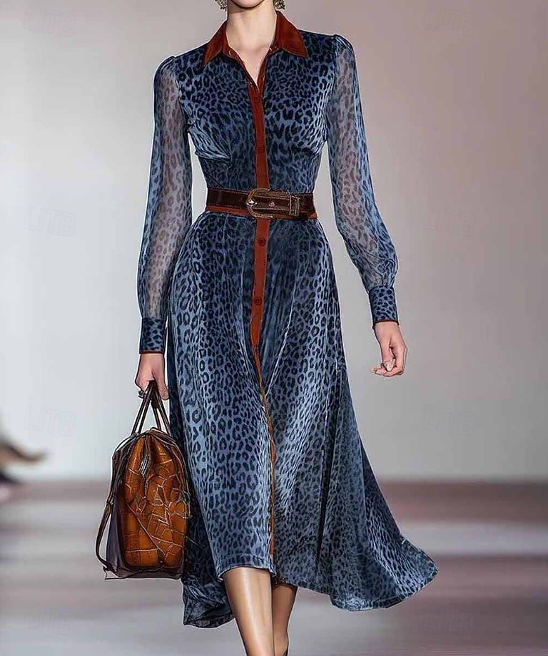 Pentru femei Rochii Midi Rochie A line Gril pe Kamado Rochii Semi Formale Kentucky Derby Birou Zilnic Fit regulat Buline Manșon Lung Guler Cămașă Albastru piscină Primăvară Toamnă Iarnă 2025 - $47.99 –P1