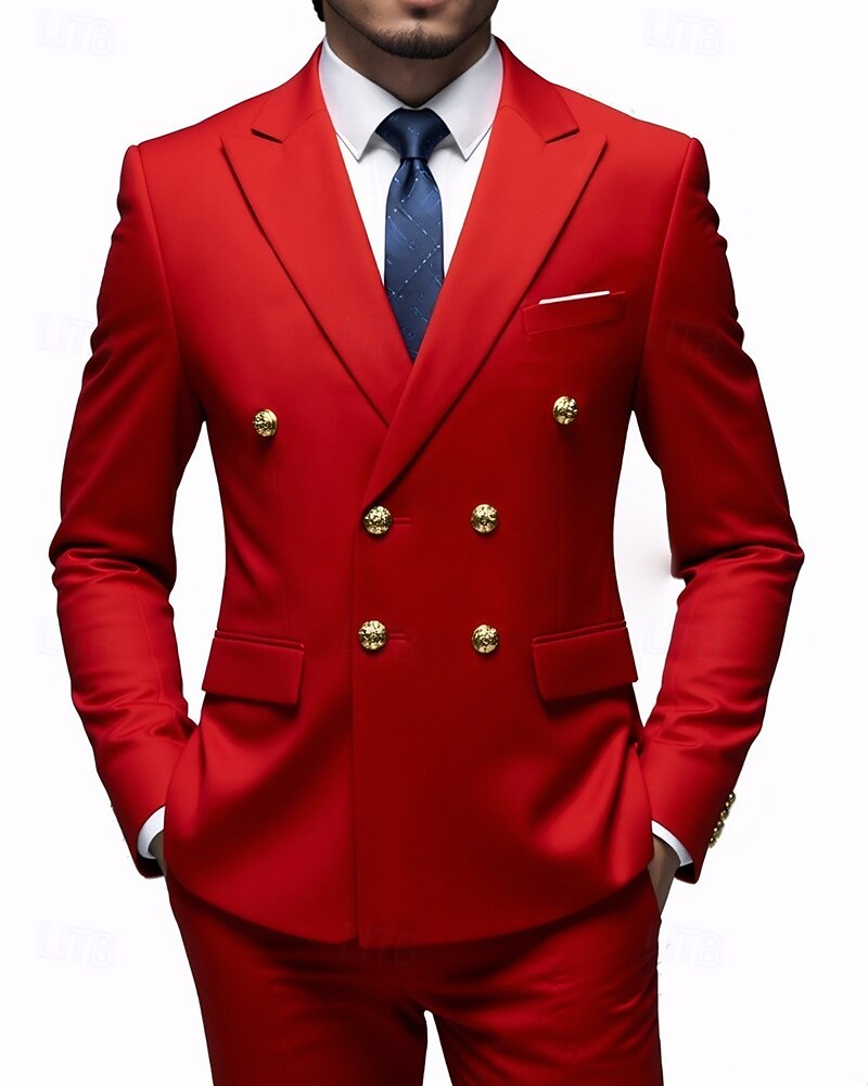 Herre Blazer + kjolebukser Blazer drakter Virksomhet Cocktailfest Bryllupsfest 2 deler Mote Fritid Vår Høst Polyester عادي Lomme Knapper Bekvem Dobbeltkneppet Blazer Blå Mørkegrå Svart Hvit 2025 - $114.99 –P12