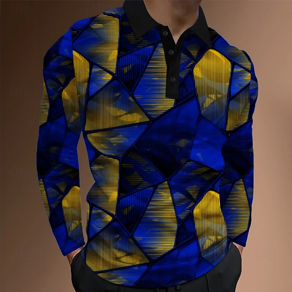 Per uomo Blocco di colori Astratto Polo Manica Lunga Magliette polo Bavero Casual All'aperto Streetwear Athleisure Abbigliamento quotidiano Stampa 3D Bottoni Primavera Autunno Inverno Blu Viola Verde del 2026 a $22.99 –P2