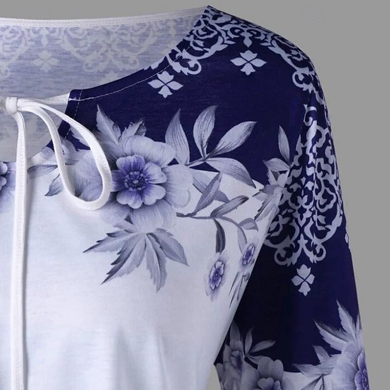 Γυναικεία Μπλούζα Στάμπα Γραφική Βίντατζ Καθημερινά Στυλάτο Μακρυμάνικο Καμπάνα Στρογγυλή Ψηλή Λαιμόκοψη Κανονικά μπλουζάκια Καθημερινά Αργίες Εξόδου Θαλασσί Μαύρο Καλοκαίρι Άνοιξη 2026 - $21.99 –P3