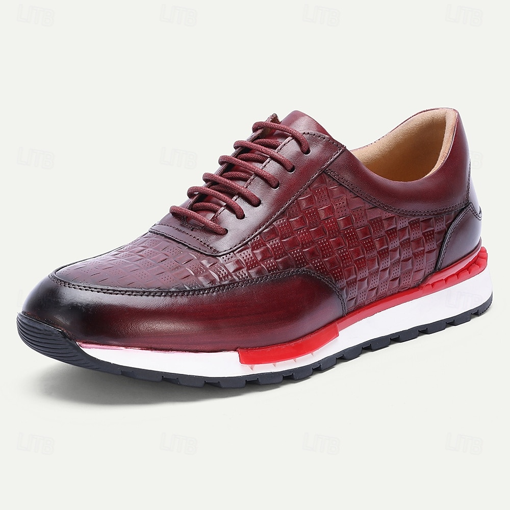 Chaussures de course pour homme en cuir bordeaux – un design sportif et un confort optimal, parfaites pour les mariages décontractés, les événements en plein air et les week-ends. de 2026 ? $94.99 –P3