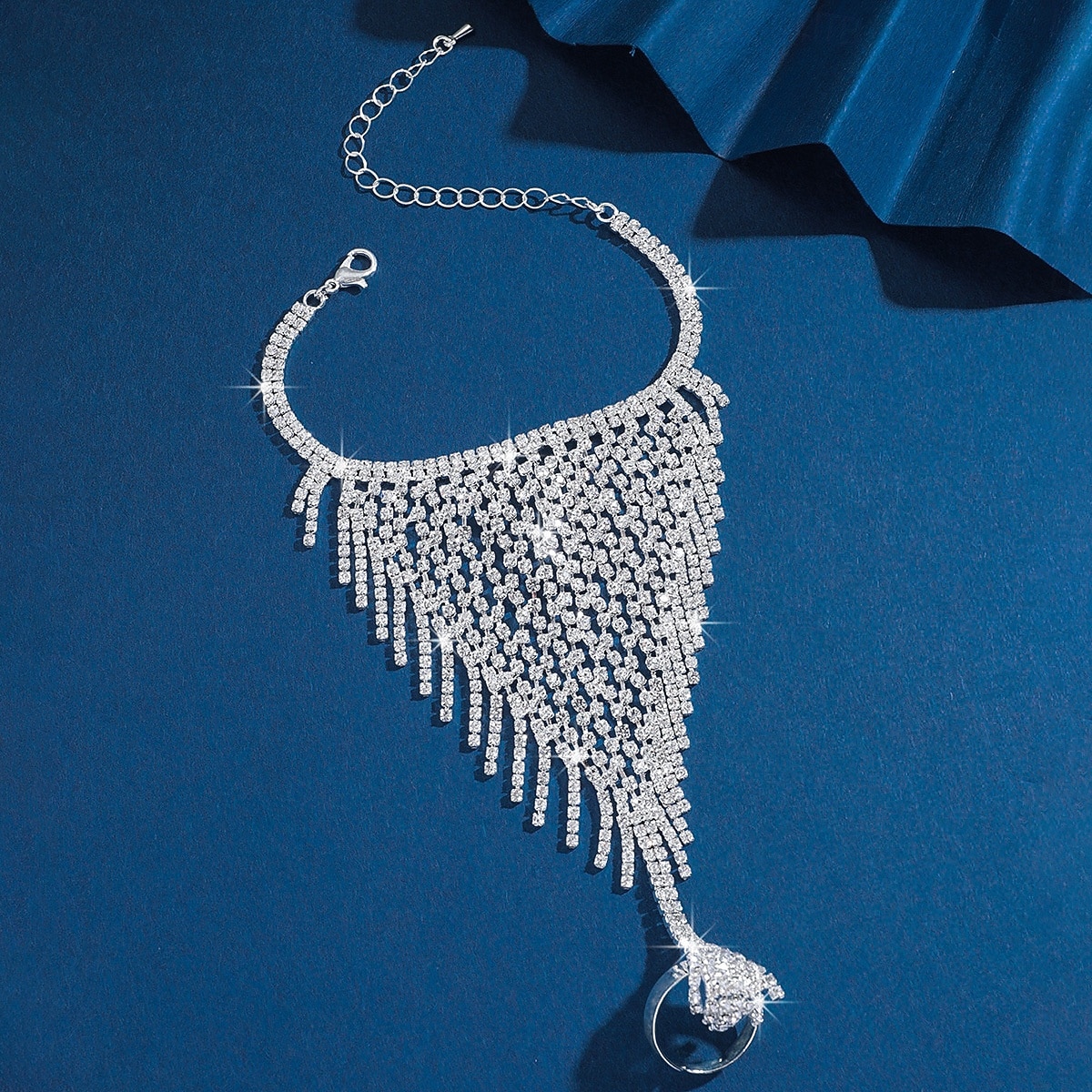 Brățară de mână pentru femei cu franjuri strălucitoare și strasuri - bijuterii de lux cu manșetă din plasă pentru petreceri, evenimente de seară &ocazii speciale 2026 - $11.99 –P3