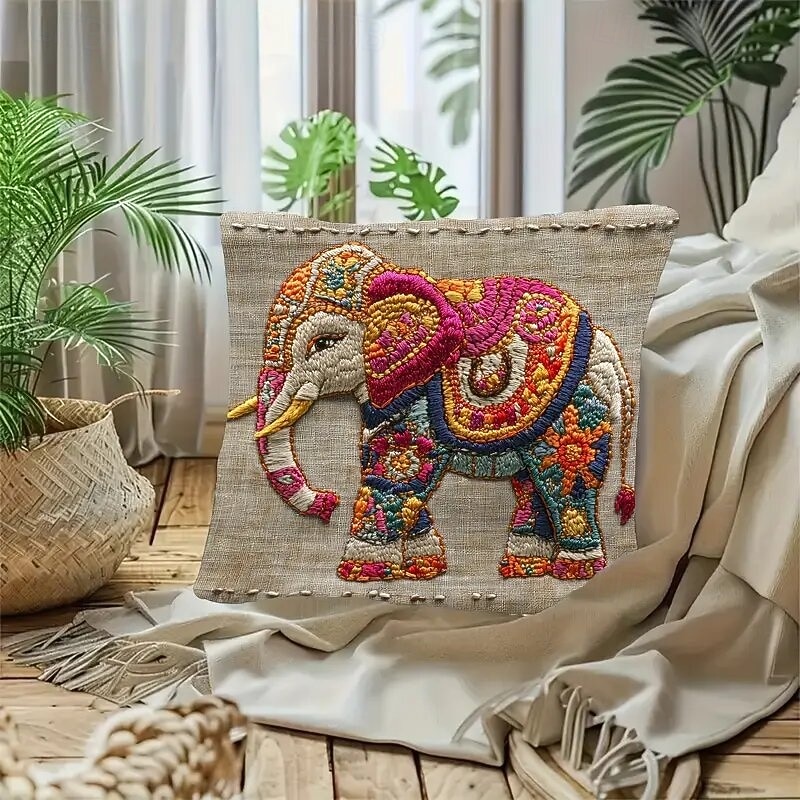 Funda de cojín decorativa de elefante colorido con estampado plano 2D, 45x45 cm (18x18 pulgadas), ideal para sofá, sala de estar o como detalle decorativo en el hogar. 2026 - $9.99 –P4