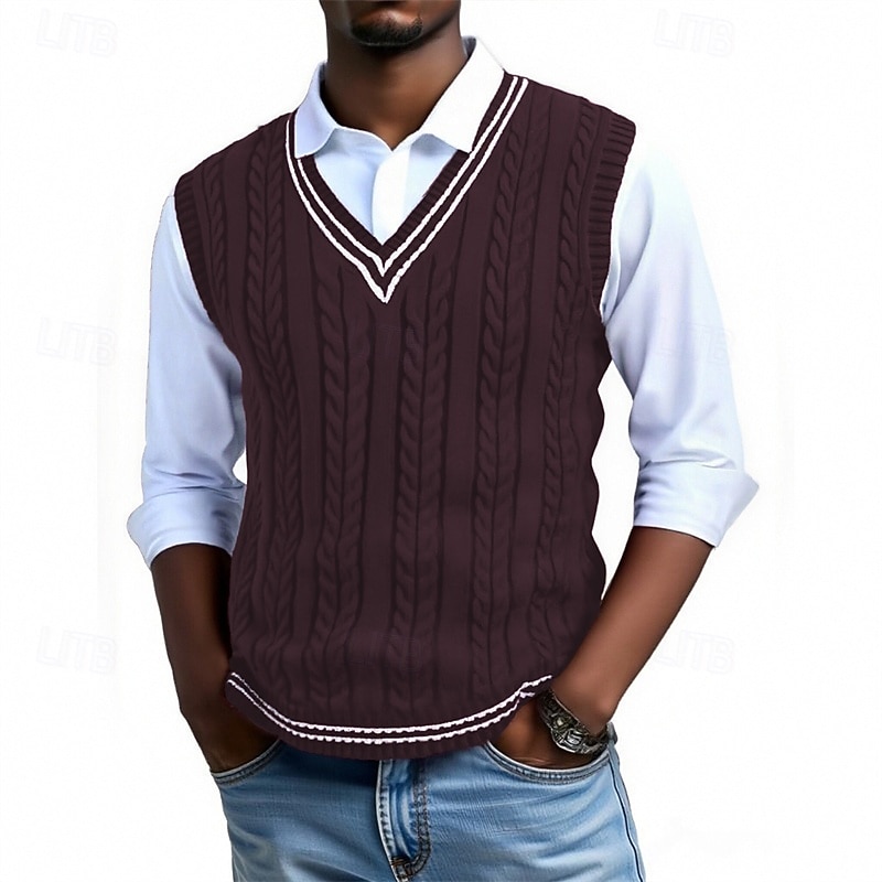 Per uomo Gilet Maglione elegante Maglione Maglione a maglia A Coste Maglia Top Regolari Lavorato a maglia A righe Scollo a V Moda Casual Vacanza Abbigliamento quotidiano Abbigliamento Senza maniche del 2026 a $26.99 –P8