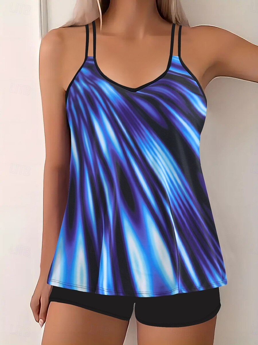 Damen Badeanzug Tankini Zweiteilig Shorts Bademode Bauchkontrolle Hohe Taille Schlank Rückenfrei Urlaub Strandbekleidung Ombre Farbblock V Ausschnitt Ärmellos Badeanzüge 2025 - $29.99 –P10