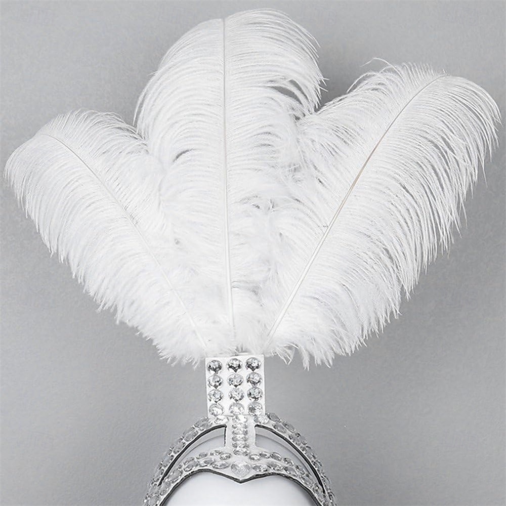 Carnaval 2026 Accesorios Samba del Carnaval de Río Diadema de Showgirl de Plumas de Avestruz Blanca - Diadema de Cristales y Piedras - Accesorio de Vestuario Burlesque Gatsby para Festival de Brasil 2026 - $53.99 –P3