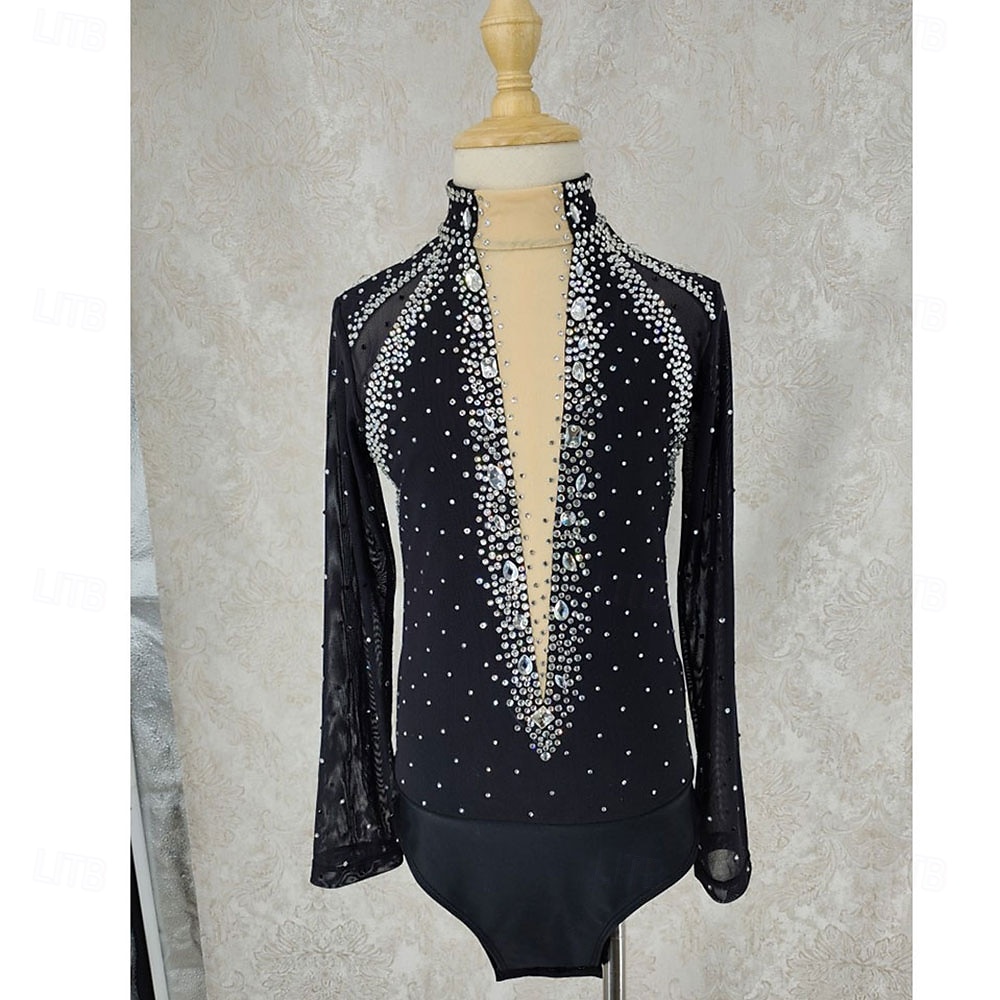 Figure Skating Top Men's Boys' Ice Skating Tops Black Patchwork Spandex ...