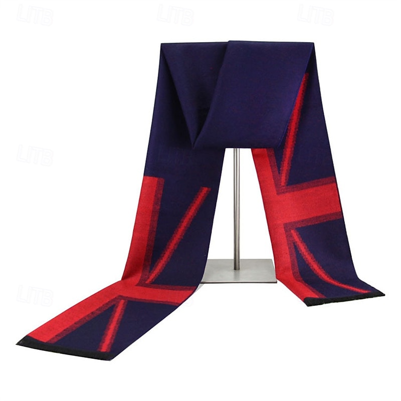 Муж. Прямоугольный платок на открытом воздухе На каждый день Повседневные Красный Темно-синий ШАРФ Полоса 2026 - $10.49 –P3