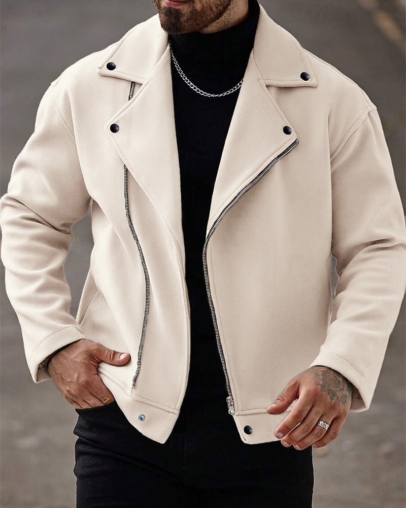 Men's Lightweight Jacket Casual Jacket Vacation Daily Breathable Pocket Spring Fall Plain Fashion Classic Lapel Regular Apricot Black Khaki Gray Jacket 2026 - $30.99 –P5