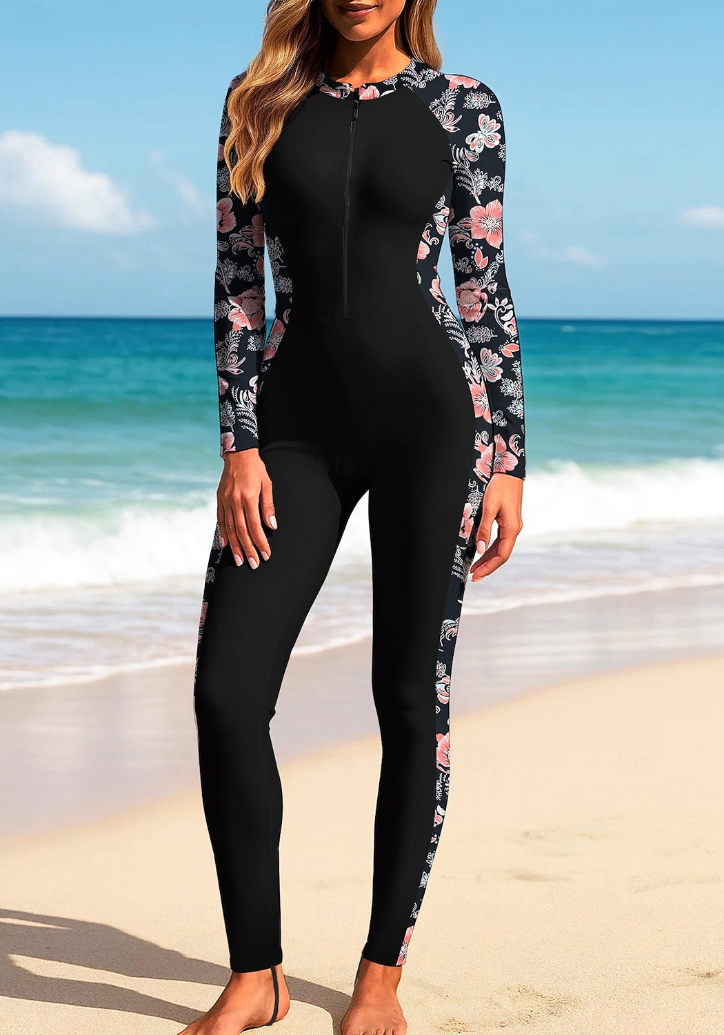 Dame Rash-guard Helkroppsutslett Surfedrakt i ett stykke UV Solbeskyttelse Full Dekning UPF50+ Langermet Heldekkende Badetøy Kroppsdrakt Badedrakt Ta igjen glidelåsen med innebygd BH Forside Glidelås 2025 - $42.99 –P3