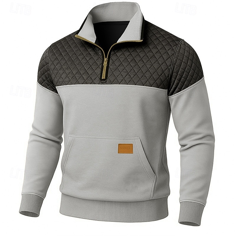 Męskie Bluza dresowa Bluza Waffle Zjechać na pobocze Bluza z zamkiem błyskawicznym Zieleń wojskowa Khaki Jasnoszary Ciemnoszary Klapa Równina Niejednolita całość Kolorowy blok Teksturowany Codzienny 2026 - $34.99 –P5