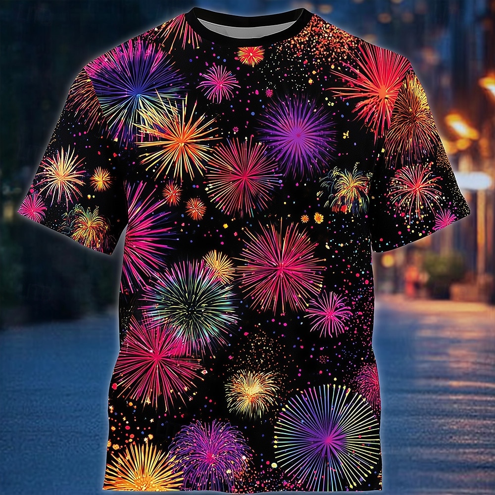 Nouvel An Homme bonne année Feux d'artifice 2026 T-shirt Manche Courte T-shirt Impression 3D Col ras du cou Chemise Exagéré Designer Artistique Club Soirée Rue Noir 1 Noir 3 Noir 2 Automne Hiver de 2026 ? $22.99 –P2