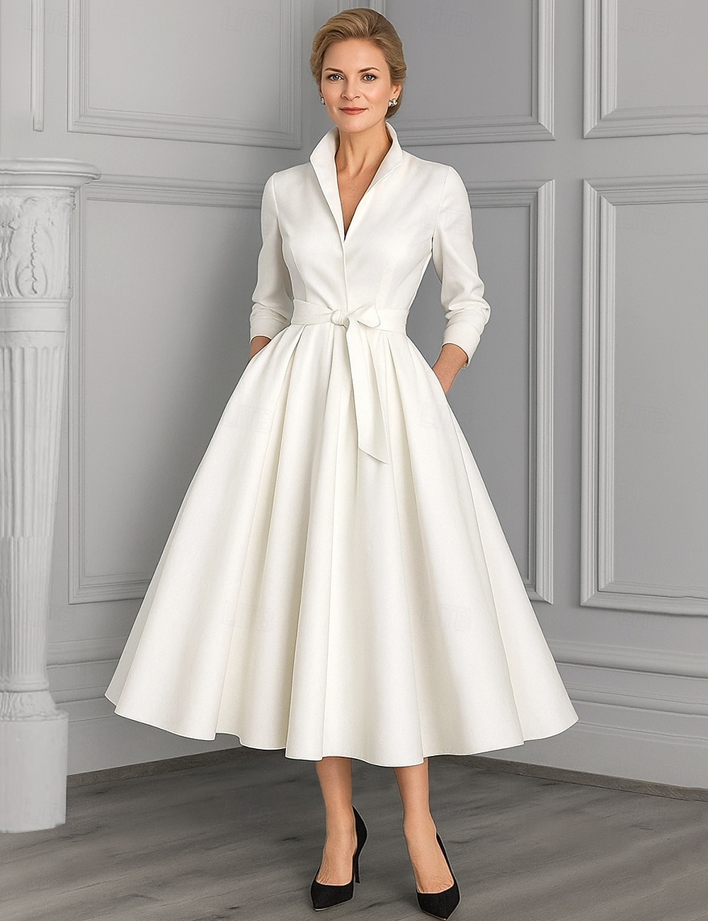 А-силуэт До щиколотки Платье для вечеринки Коктейльные платья Свадебное платье для гостей Платье для матери невесты Длинный рукав V-образный вырез Элегантный стиль Винтаж Для вечеринки 2026 - $87.99 –P1