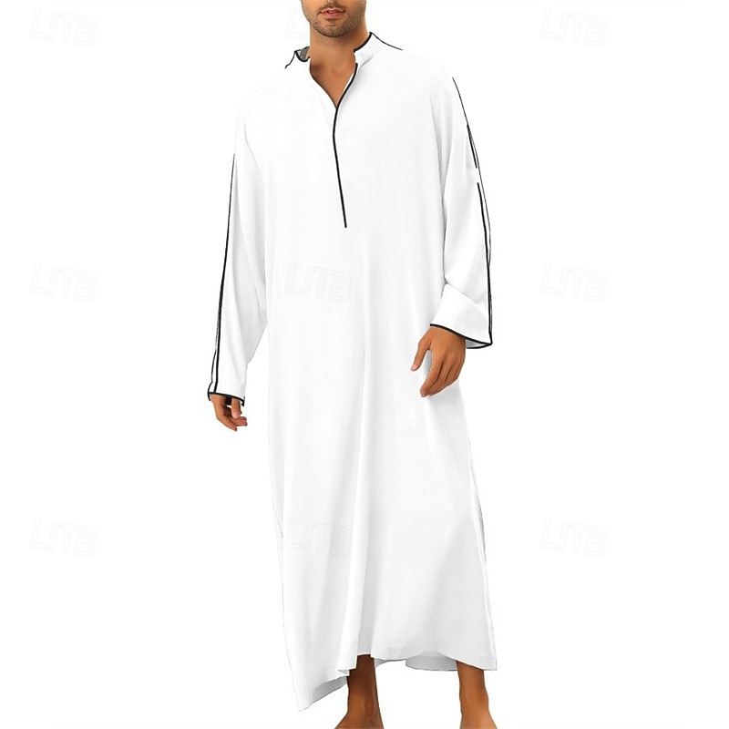 Men's Loungewear Nightgown Nightshirt Plain Stylish Comfort Home Daily Polyester Soft Breathable Stand Collar Long Sleeve Spring Fall Black White 2026 - $31.99 –P3