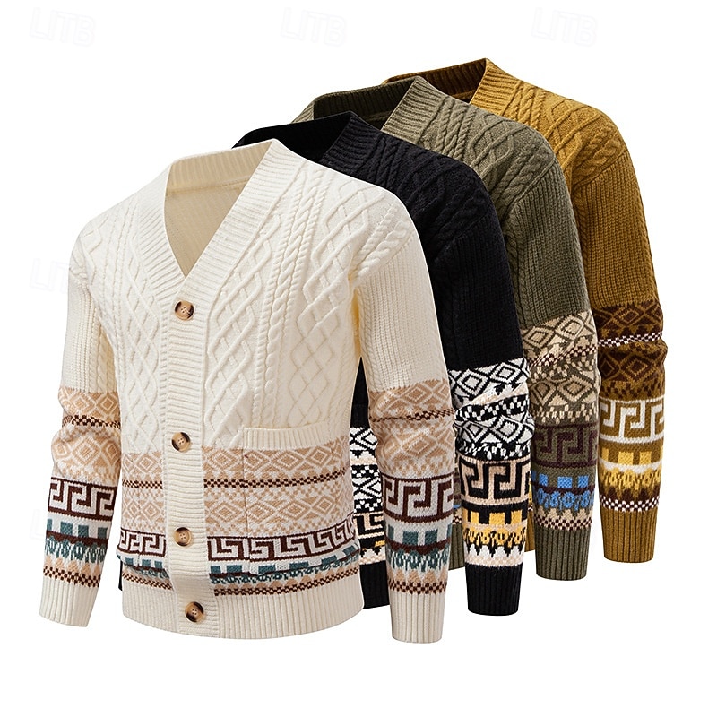 Per uomo Felpa Cardigan Maglione Fair Isle A Coste Treccia Maglia Top Regolari Lavorato a maglia Geometrico Scollo a V Vacanza Moda Casuale Abbigliamento quotidiano Abbigliamento Autunno & Inverno del 2026 a $45.99 –P1