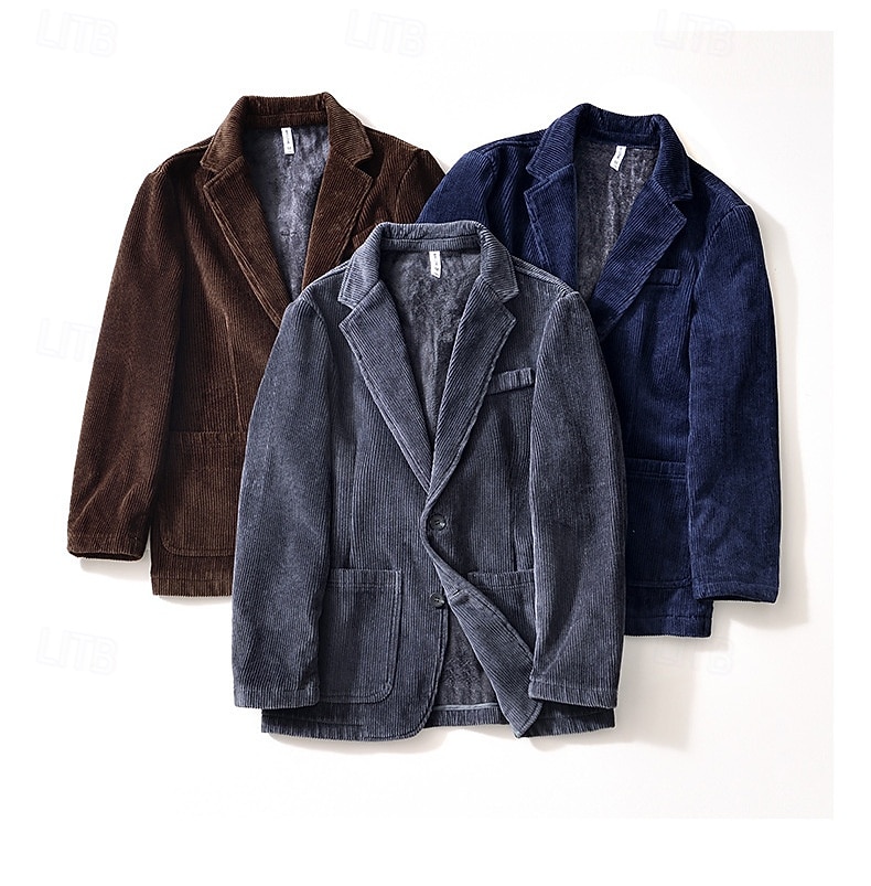 Herre Kordfløyel jakke Halskrage Årgang Mote Utendørs Ensfarget Blazer Blå kaffe Grå Skreddersydd Single Breasted To-knapper 2025 - $83.99 –P8